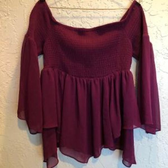 torrid Tops - Torrid Tunic PURPLE Chiffon Off SHOULDER